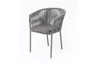 MR1001067 плетеный стул из роупа, каркас стальной серый, роуп серый, ткань серая